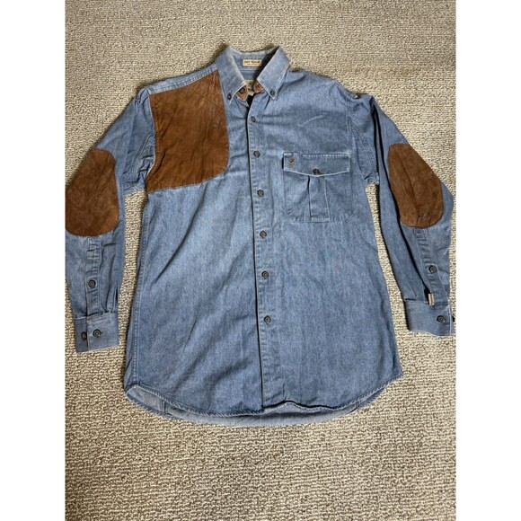 Browning Super Naturals Denim Shooting Button Down Mens S w/Stock And Elbow Pads - Picture 1 of 7